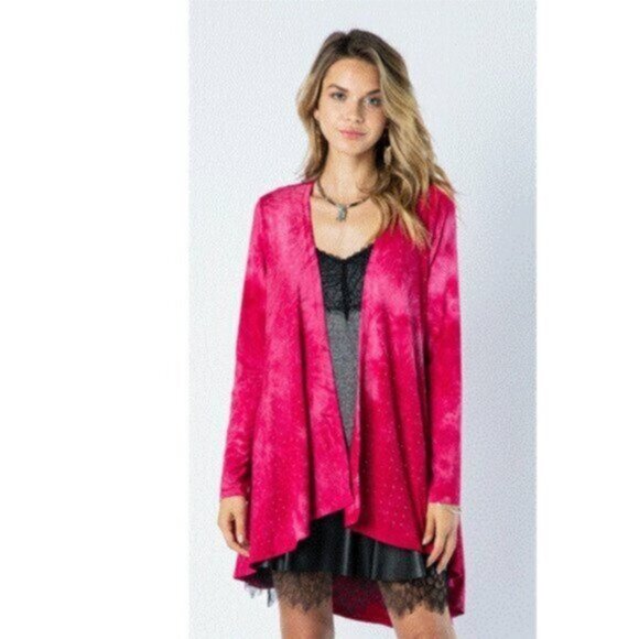 Vocal Pink Tie-Dye Long Sleeve Cardigan – Stone-Embellished Wrap Top (Size M) - Picture 1 of 5